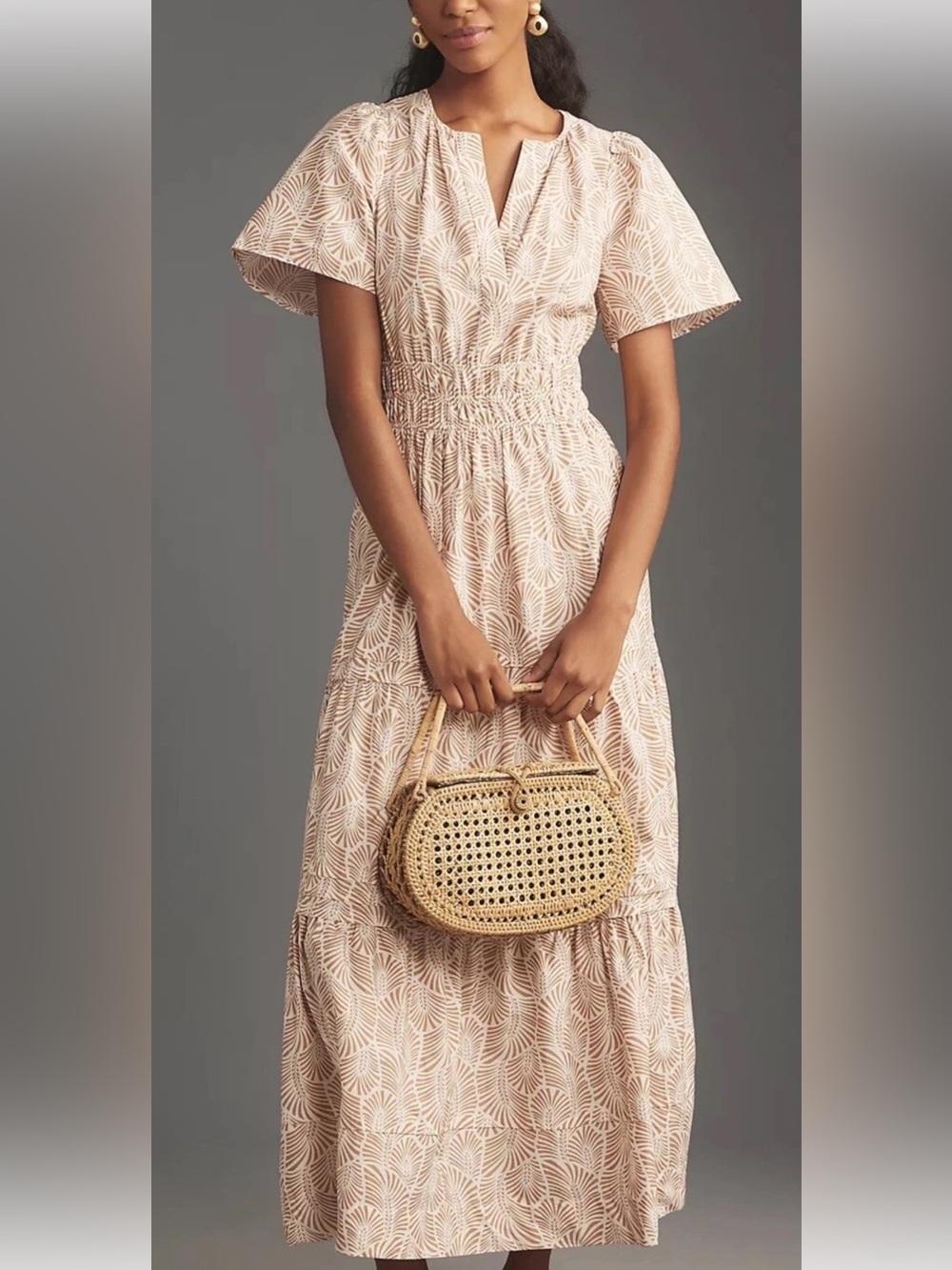 Anthropologie Somerset Maxi Dress Cotton Palm Leaf Medium Petite